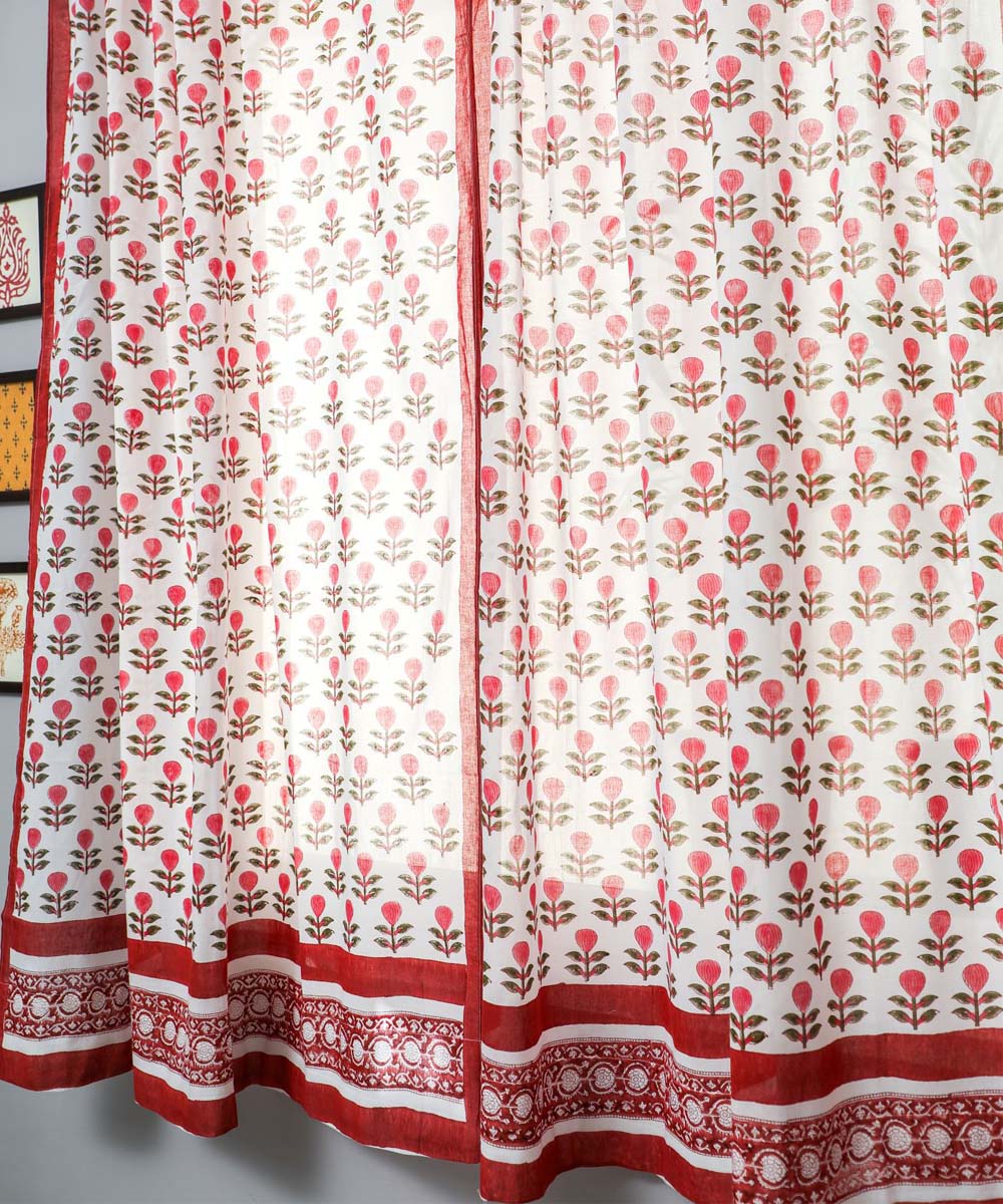White red all over hand printe sanganeri cotton window curtain