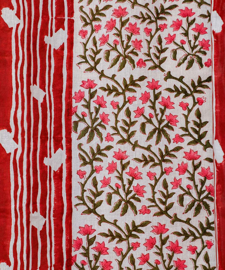 White red striped hand print sanganeri cotton window curtain