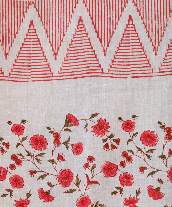 White red hand block printed sanganeri cotton window curtain