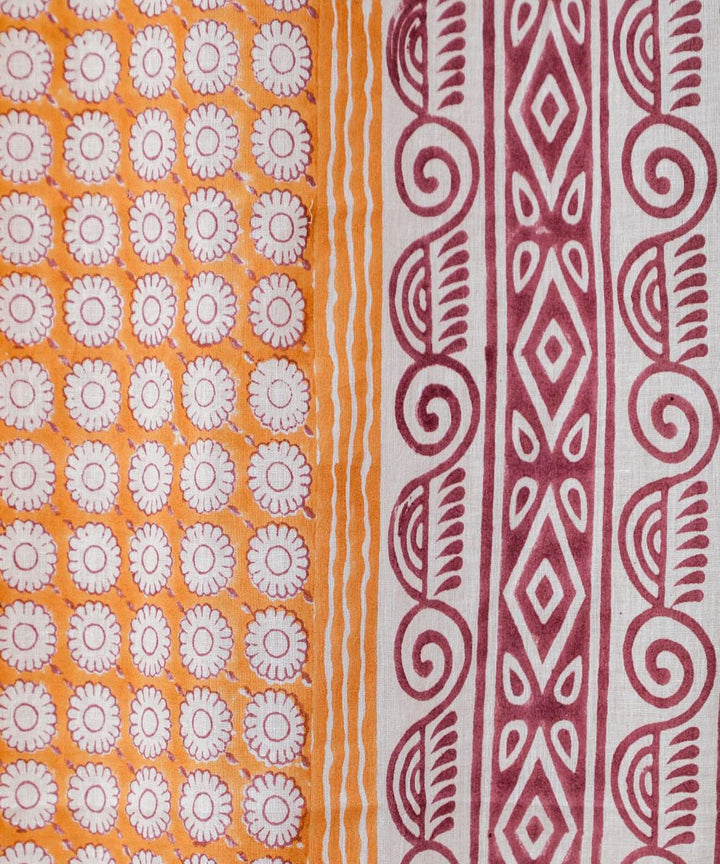 Orange yellow hand printed sanganeri cotton window curtain