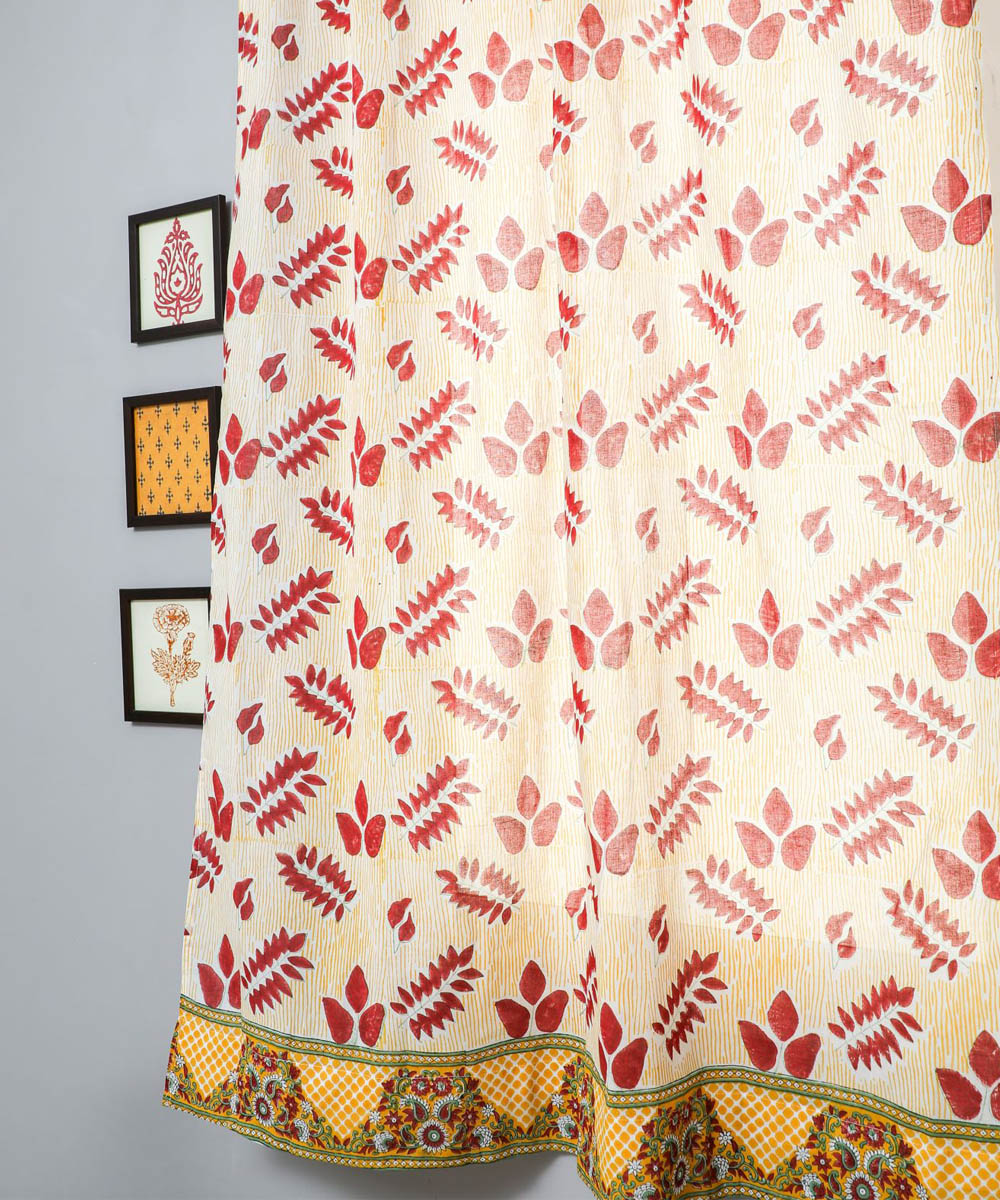 White red cotton hand block printed sanganeri window curtain