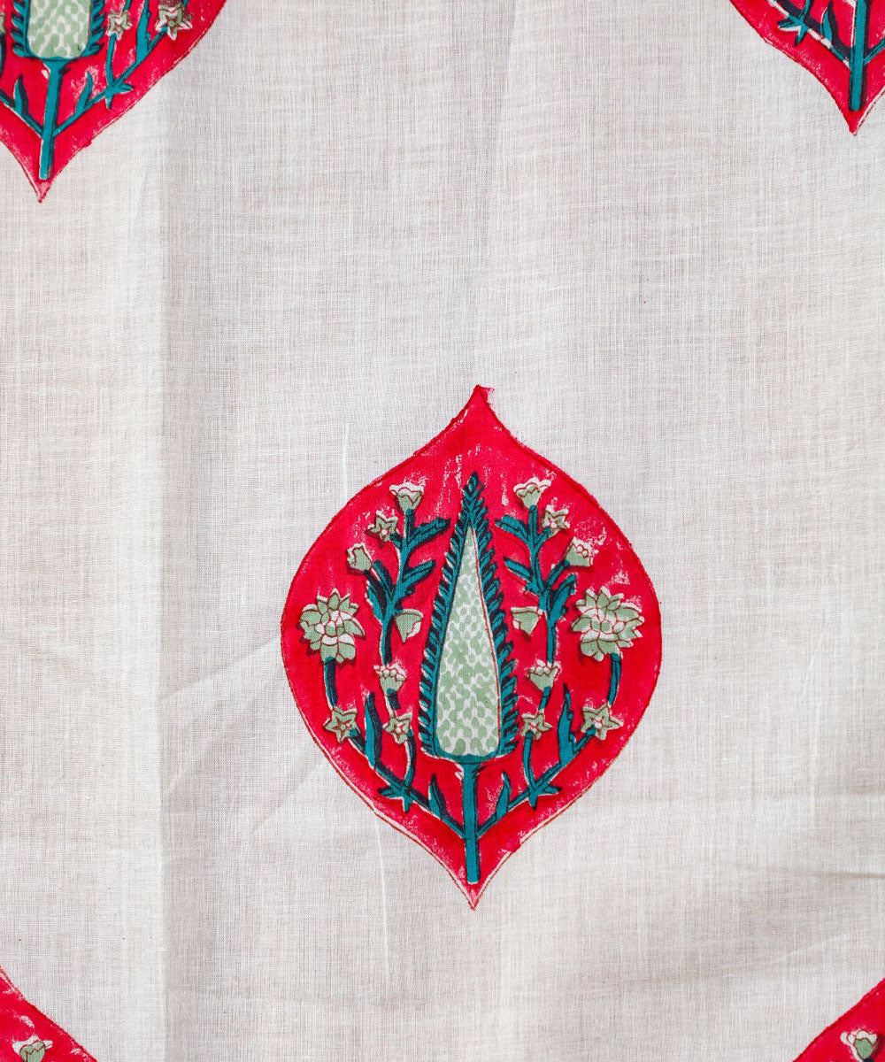 White red,green hand printed sanganeri cotton window curtain