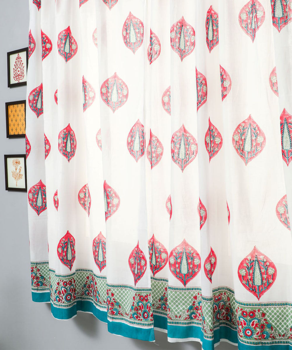 White red,green hand printed sanganeri cotton window curtain