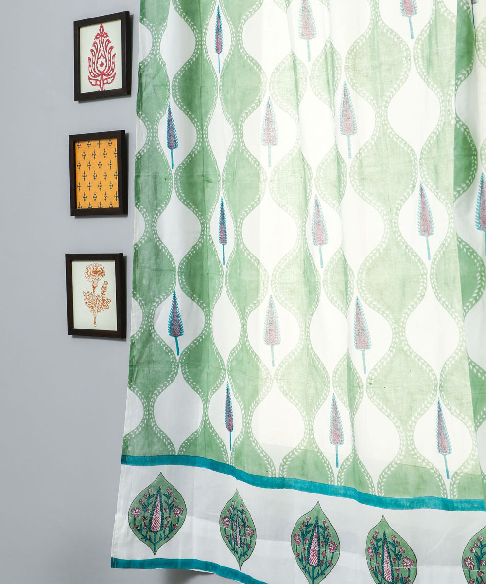 White green all over hand printed sanganeri cotton window curtain