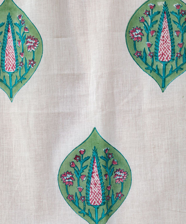 White green cotton hand block printed sanganeri window curtain