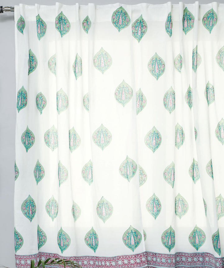 White green cotton hand block printed sanganeri window curtain