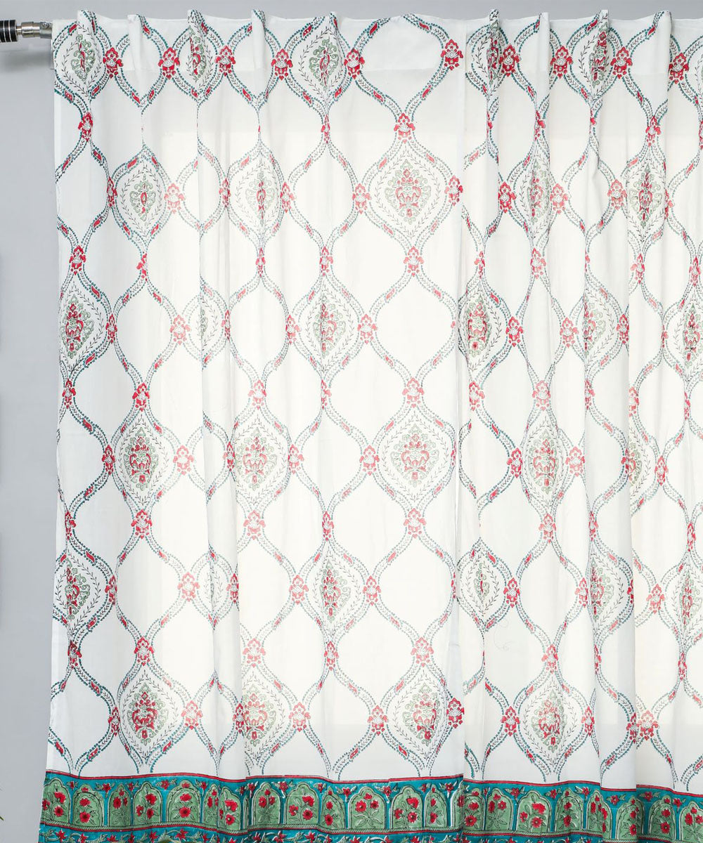 Multi colour hand printed sanganeri cotton window curtain