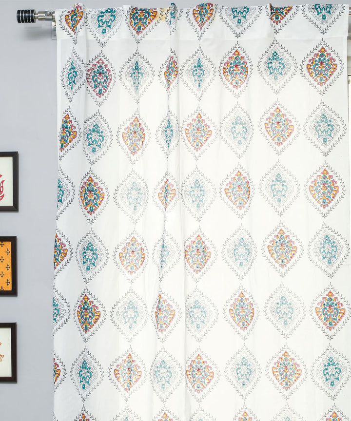 White multi colour hand printed sanganeri cotton window curtain