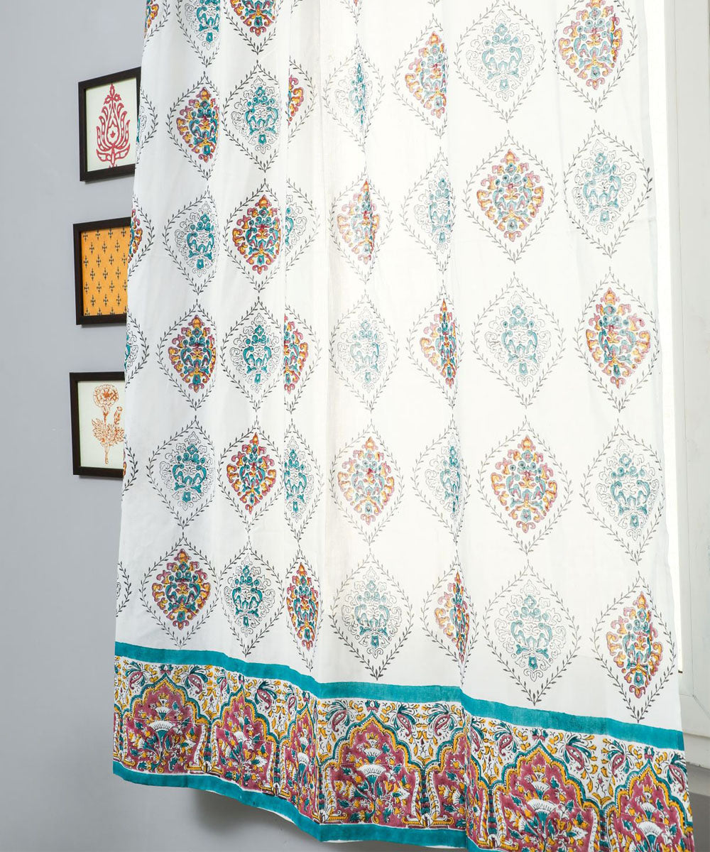 White multi colour hand printed sanganeri cotton window curtain