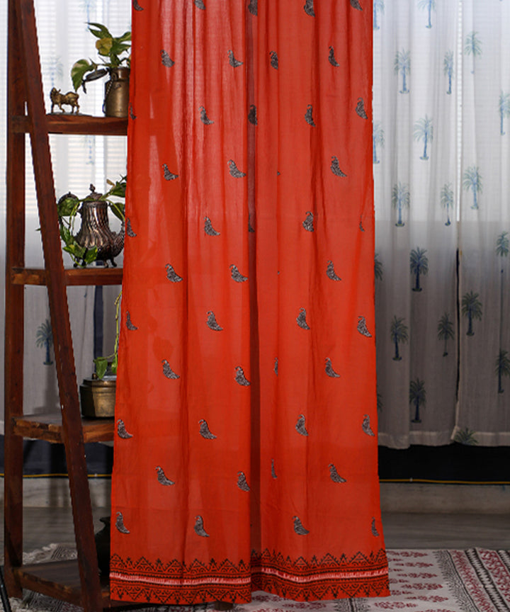 Red maroon hand printed sanganeri cotton door curtain