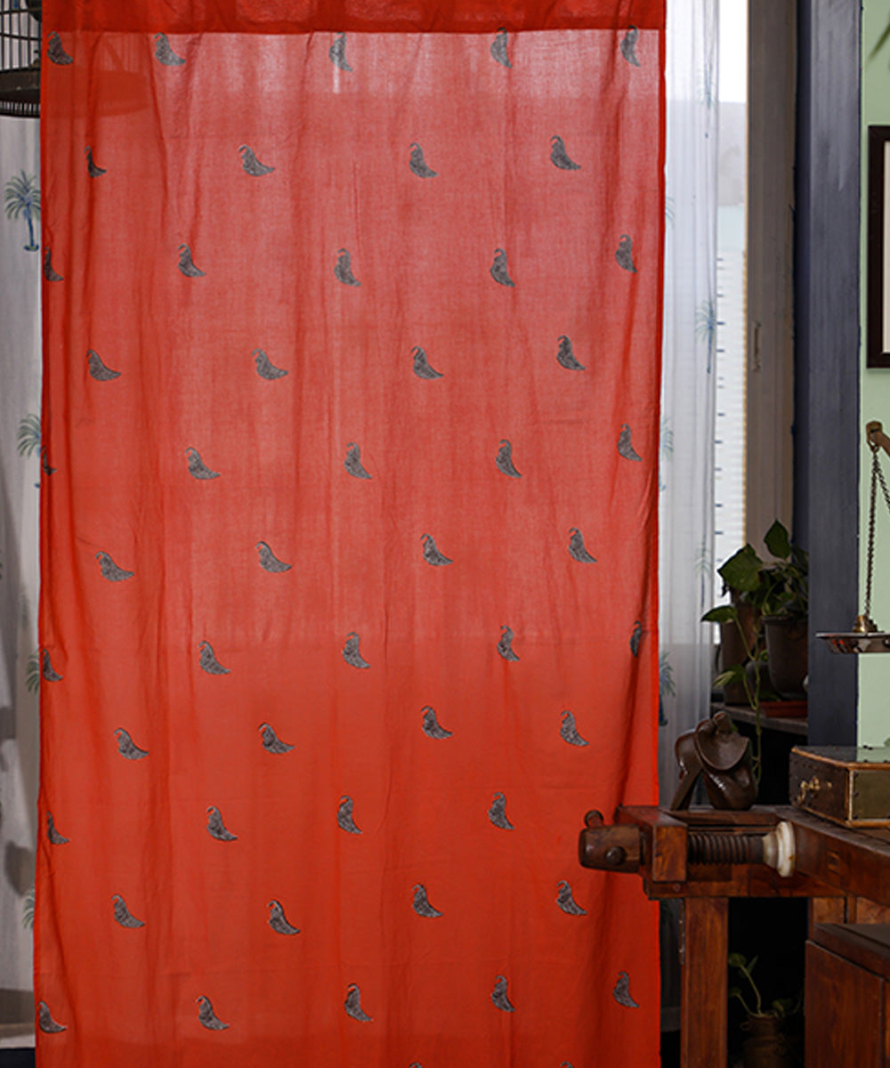 Red maroon hand printed sanganeri cotton door curtain