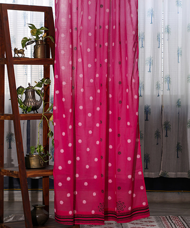 Pink white hand printed sanganeri cotton door curtain