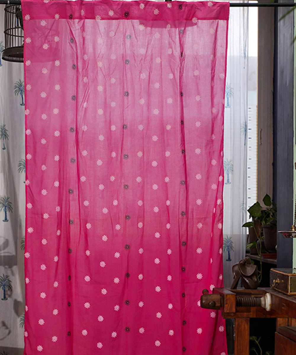 Pink white hand printed sanganeri cotton door curtain