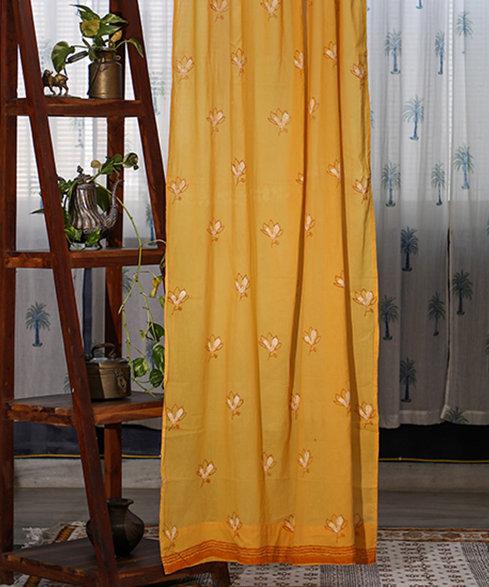 Orange mustard hand print sanganeri cotton door curtain