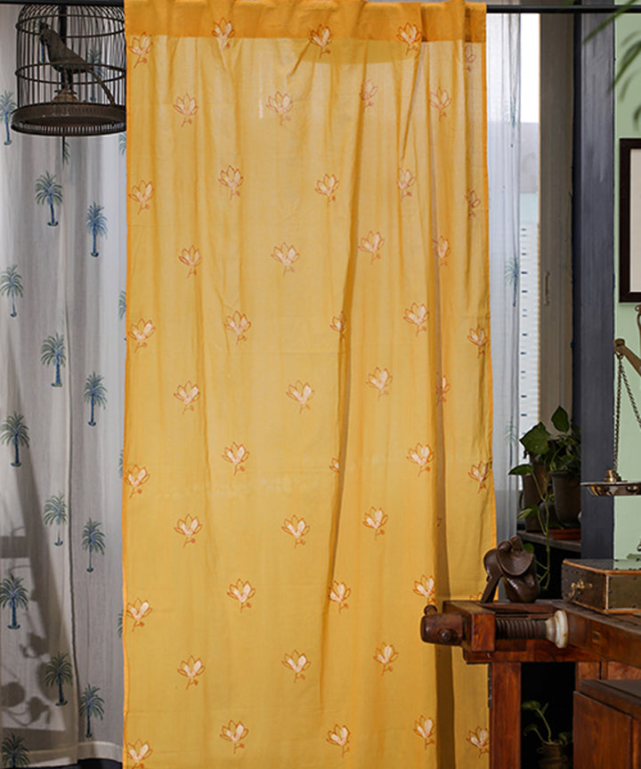 Orange mustard hand print sanganeri cotton door curtain