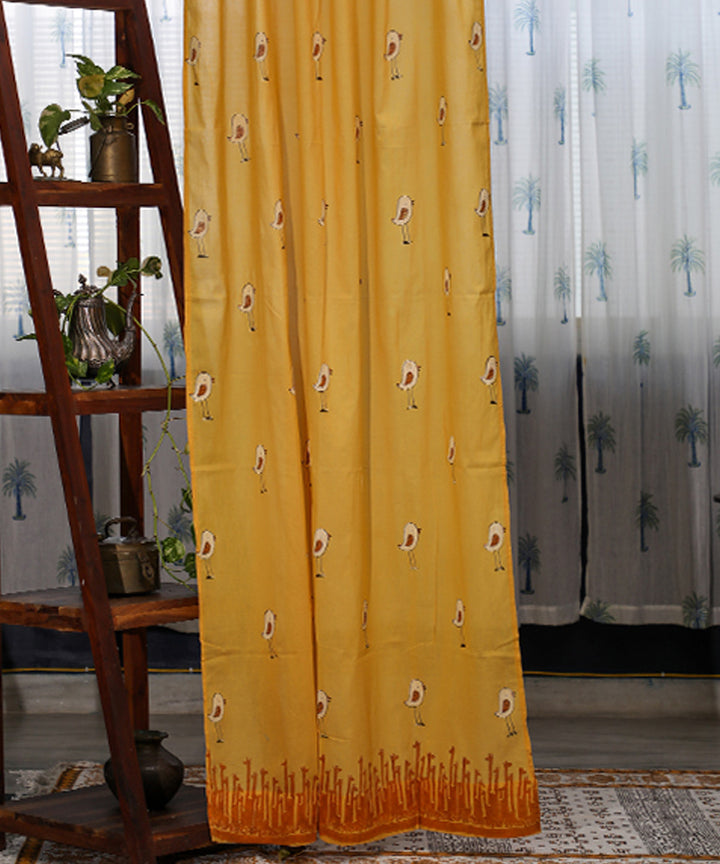 Orange mustard hand printed sanganeri cotton door curtain