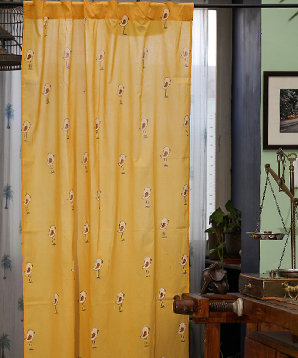 Orange mustard hand printed sanganeri cotton door curtain