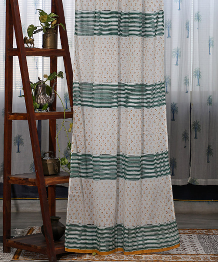 White green hand printed sanganeri cotton door curtain