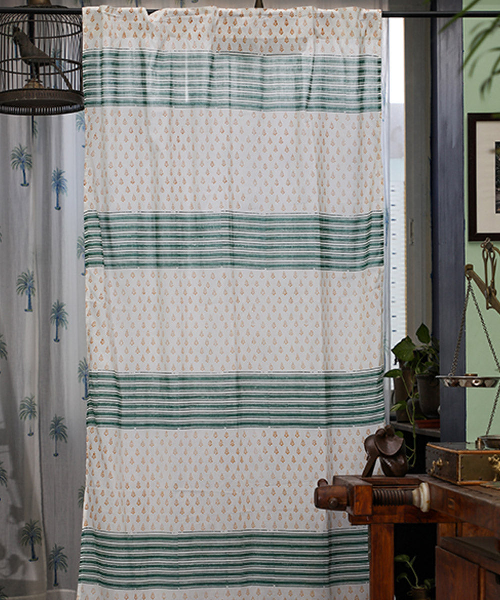 White green hand printed sanganeri cotton door curtain