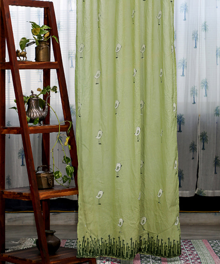 White lime green cotton hand printed sanganeri door curtain