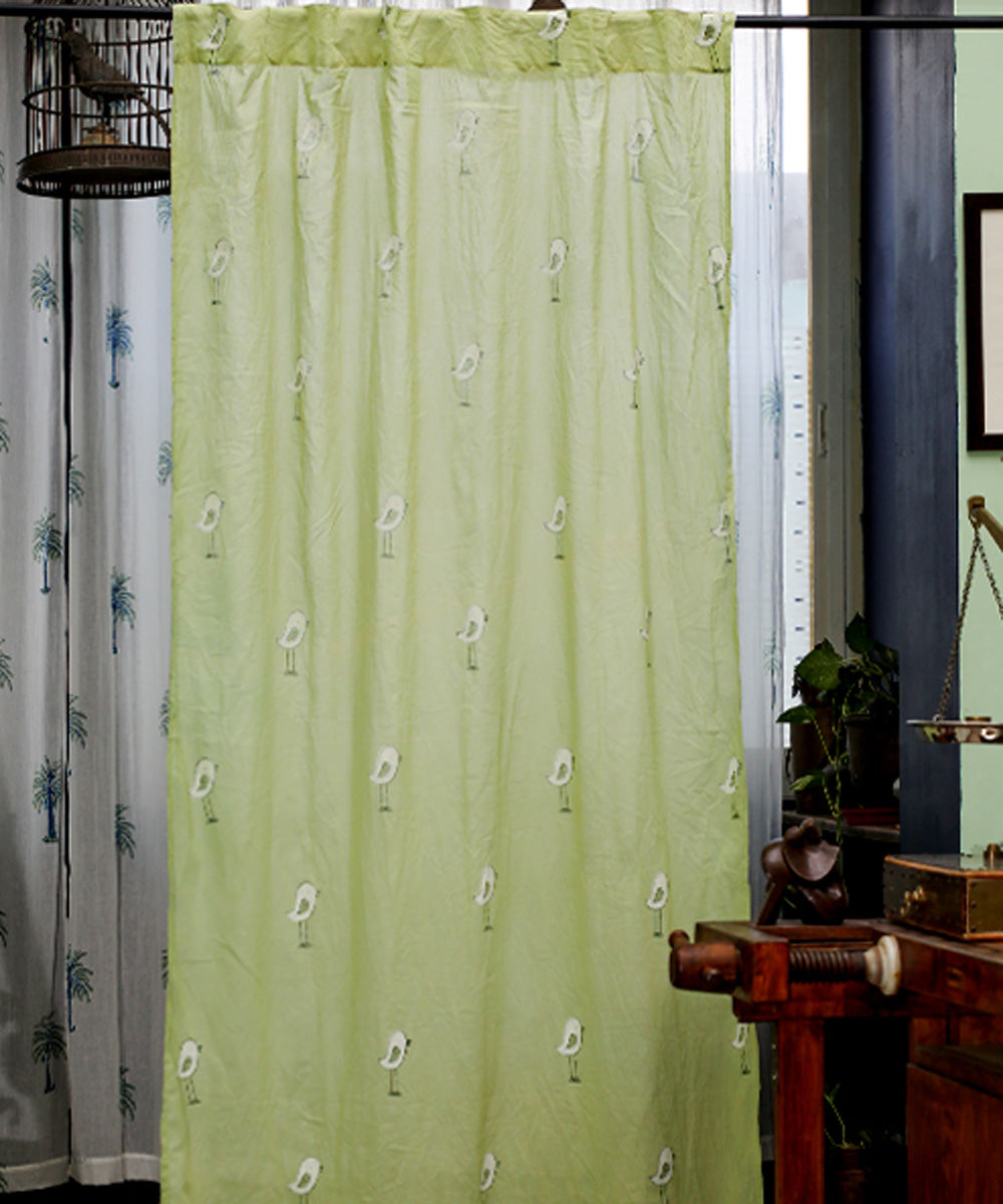 White lime green cotton hand printed sanganeri door curtain