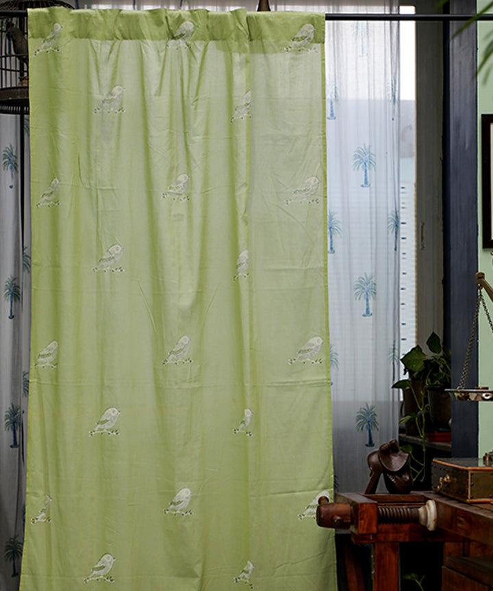 White lime green hand printed sanganeri cotton door curtain