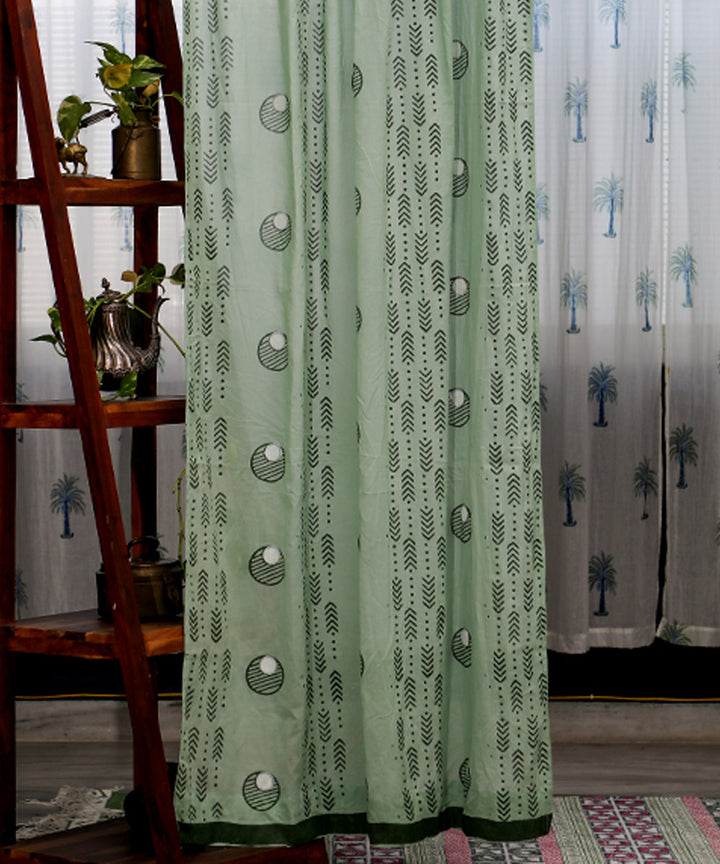 Light green pine green hand printed sanganeri cotton door curtain