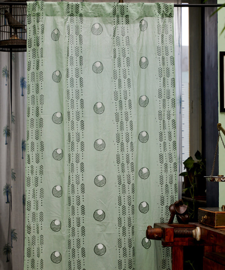 Light green pine green hand printed sanganeri cotton door curtain