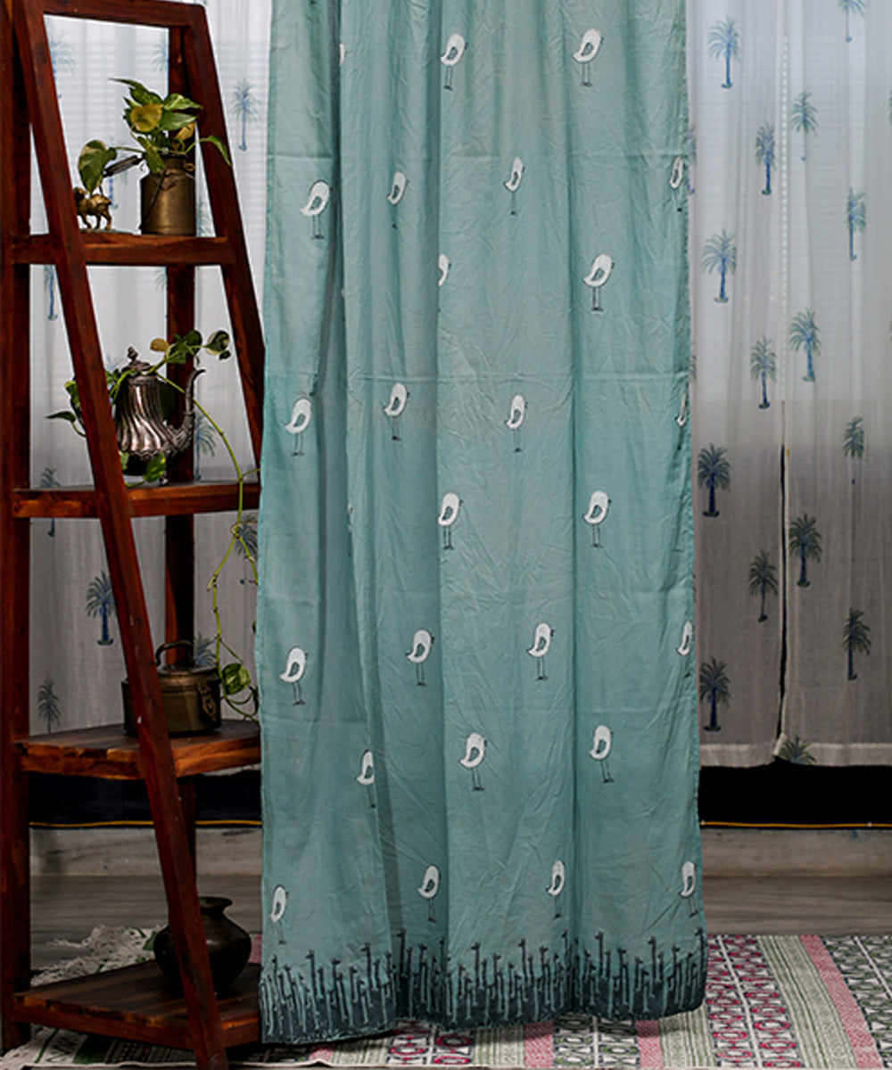 Dark green pine green hand printed sanganeri cotton door curtain
