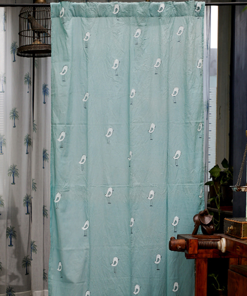 Dark green pine green hand printed sanganeri cotton door curtain