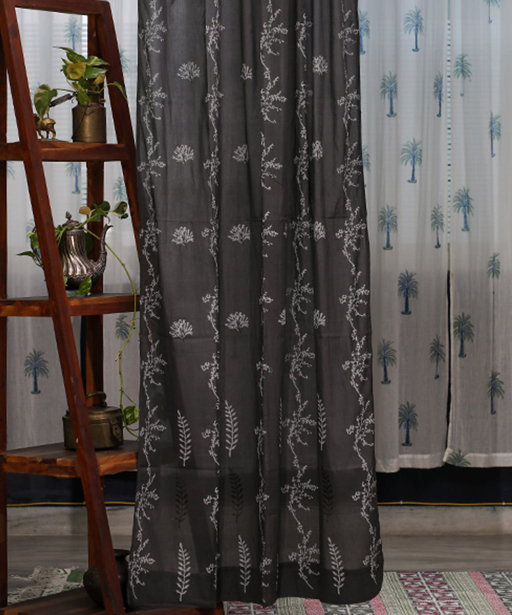 Grey black hand printed sanganeri cotton door curtain