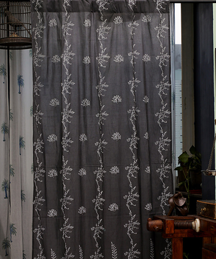 Grey black hand printed sanganeri cotton door curtain