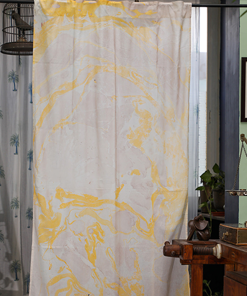 White yellow hand printed cotton door curtain
