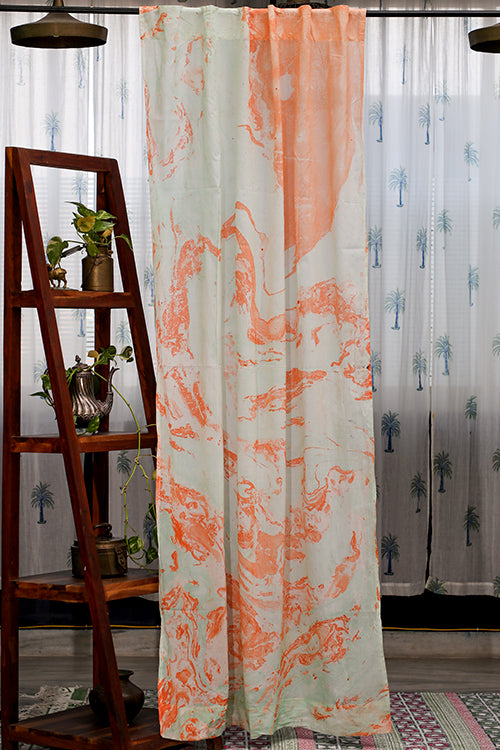 White orange hand printed cotton door curtain