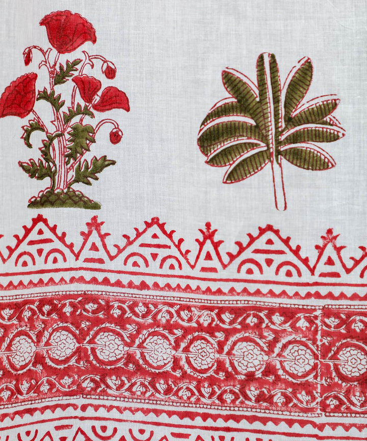 White red floral hand print sanganeri cotton door curtain