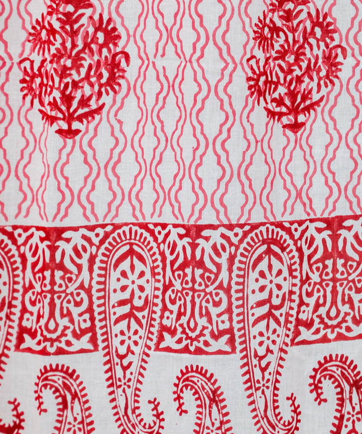 White red floral cotton hand print sanganeri door curtain