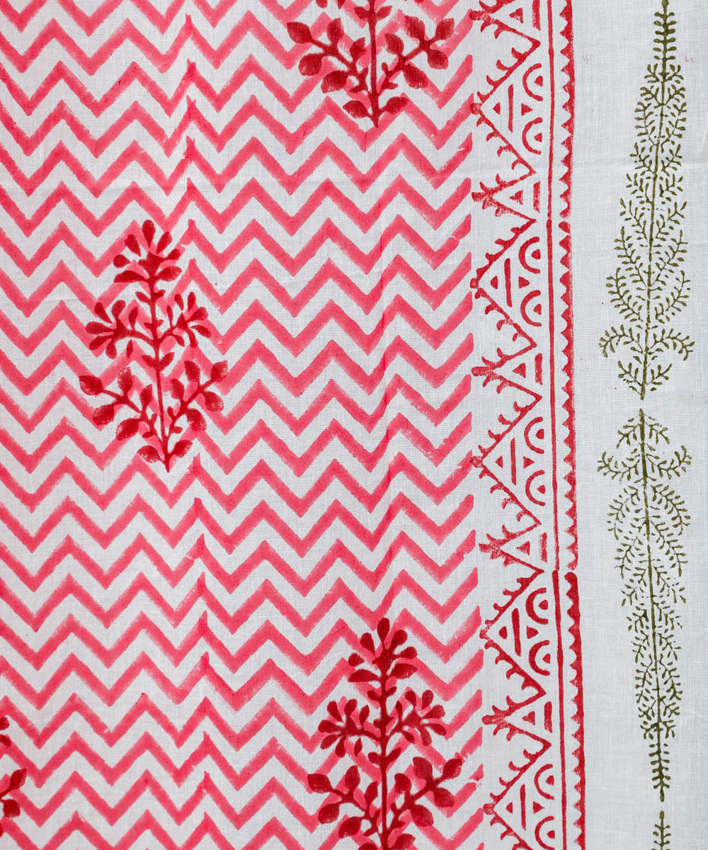 Red white cotton hand printed sanganeri door curtain