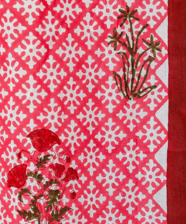 Red white hand printed sanganeri cotton door curtain