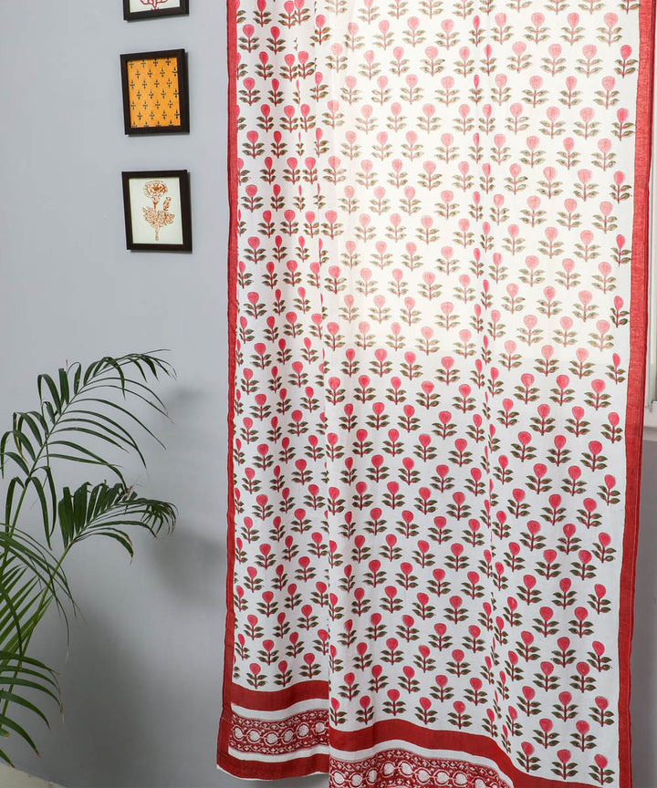 White red all over hand printed sanganeri door curtain