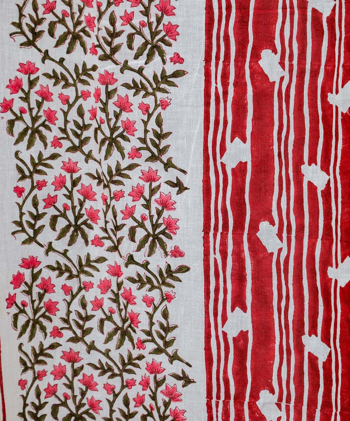 White red striped printed sanganeri cotton door curtain