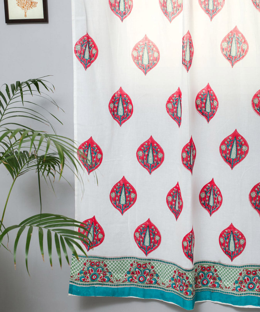 Lime green red,green hand printed sanganeri cotton door curtain