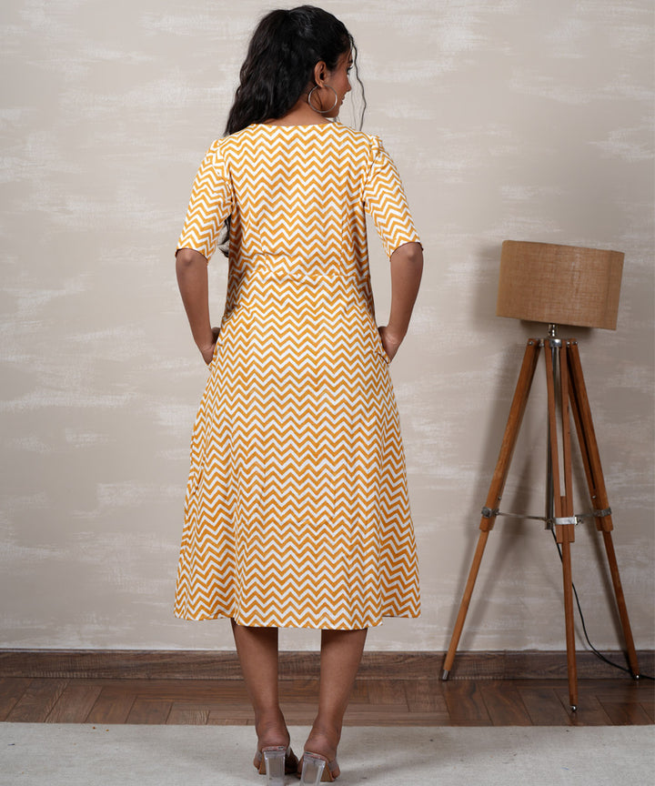 Yellow handblock printed cotton dress