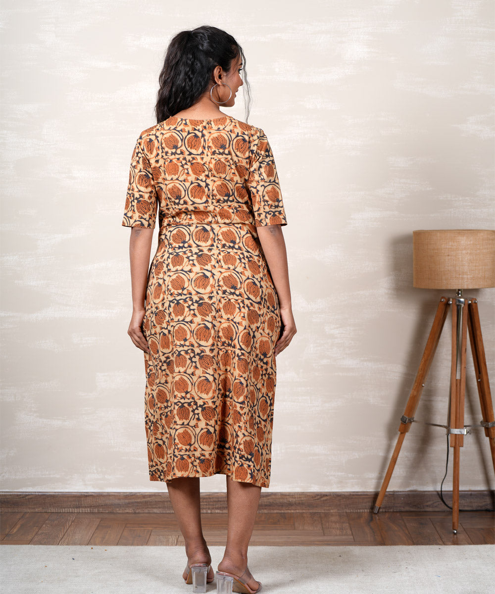 Orange handblock printed cotton dress