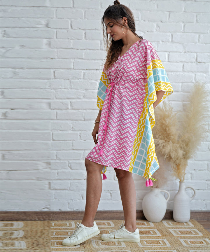 Multicolor hand block print modal kaftan