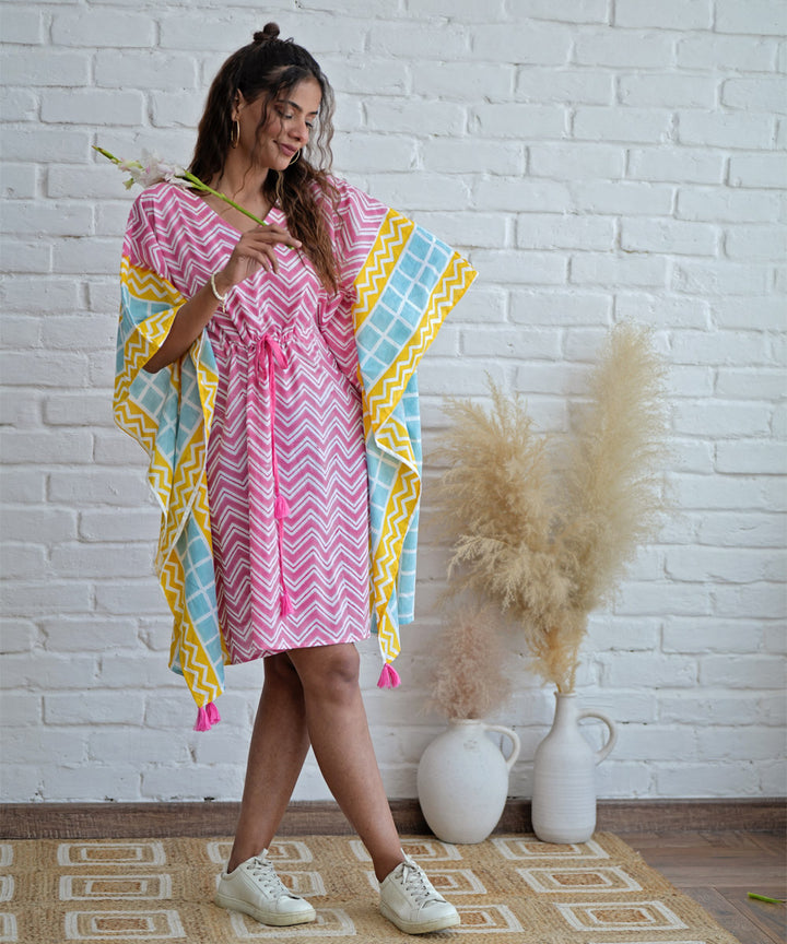 Multicolor hand block print modal kaftan