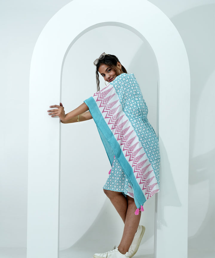 Skyblue hand block print modal kaftan