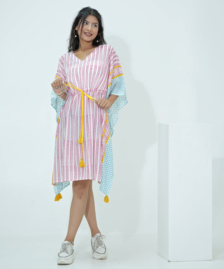 Multicolor hand block printed modal kaftan