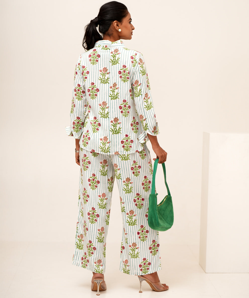 Bloom cascade hand block printed modal silk co-ord set