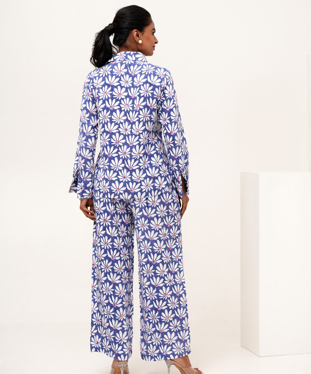 Blue petal hand block printed modal silk co-ord set