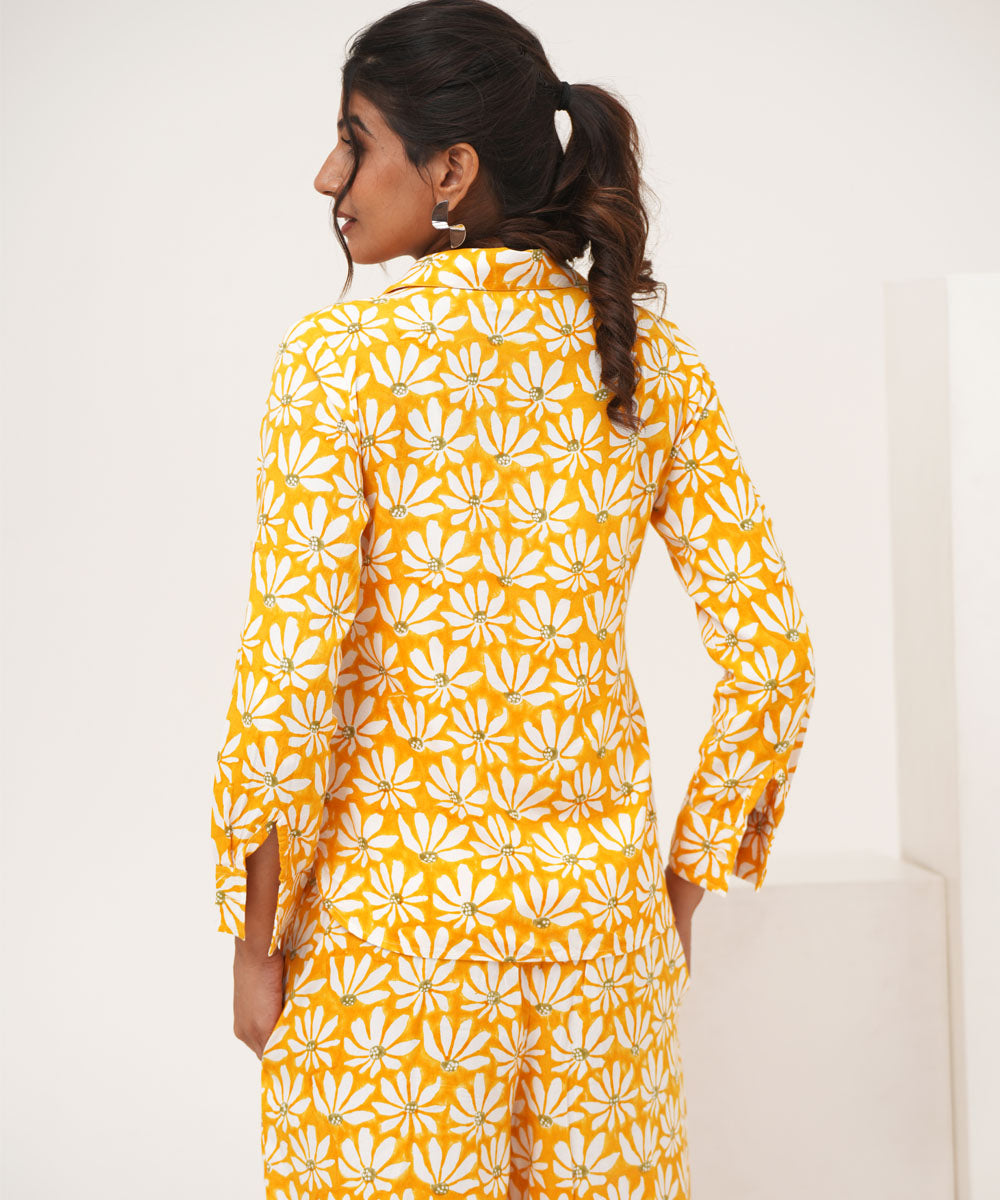 Yellow petal hand block printed modal silk co-ord set